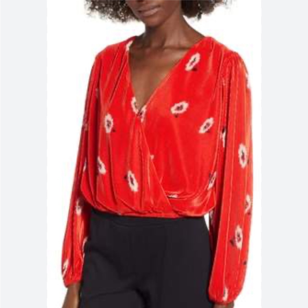 ASTR the Label Pleated Long Sleeve Surplice Top
